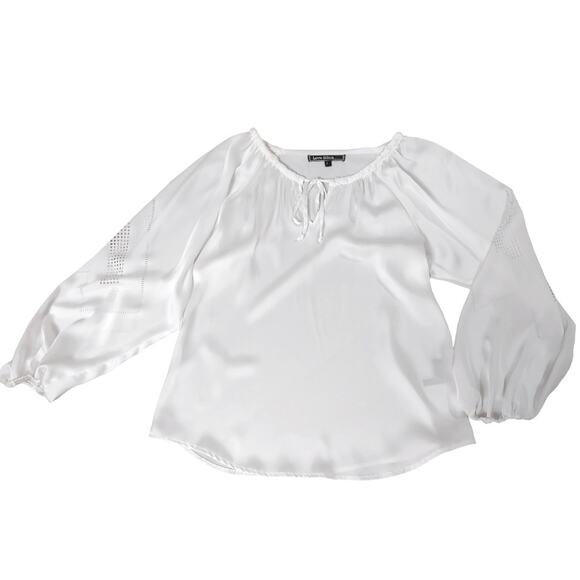 LOVE STITCH White Peasant Blouse Size S Boho Hippie South Western Simple Clean - Picture 2 of 10